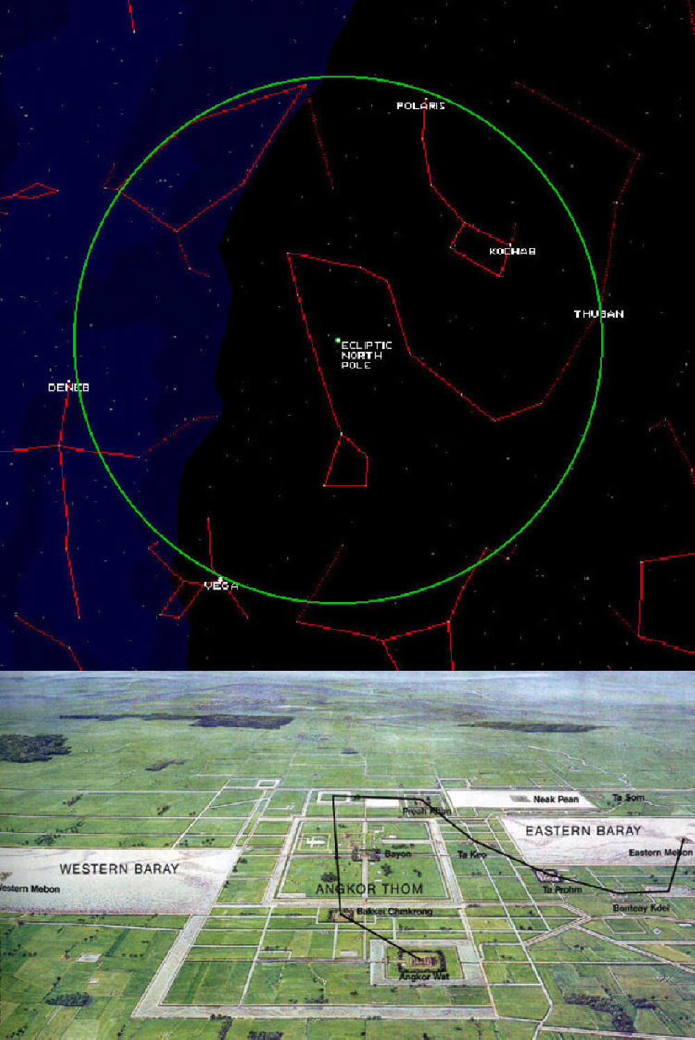 The constellation of Draco lines up with Angkor Wat