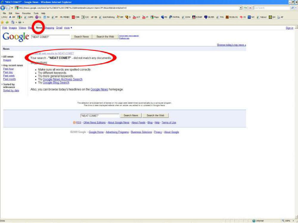 Same thing...0 Google news hits for the search term NEAT comet.