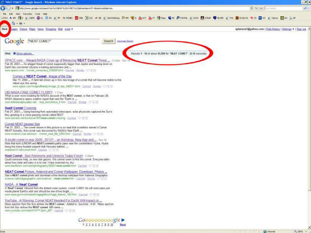 Do a Google web search for NEAT comet and get 45,000 hits