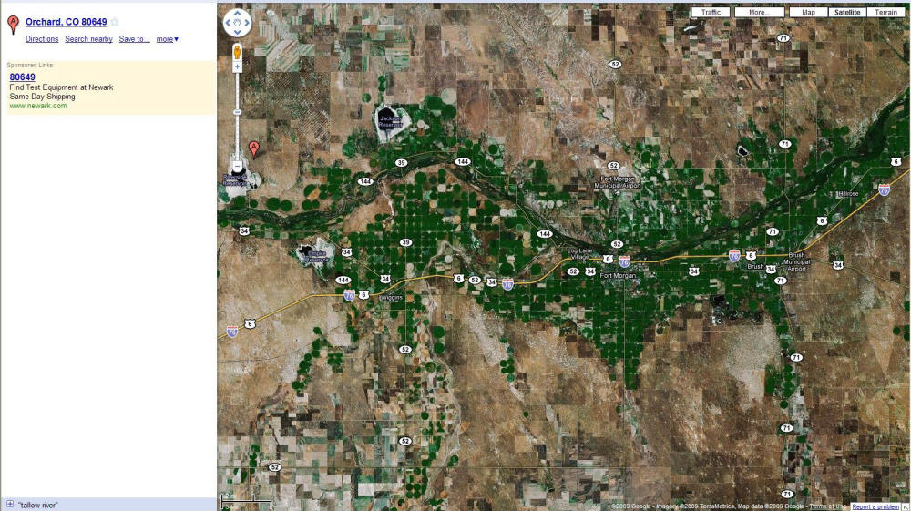 Large area of crops and water supplies located close to the Denver new World Airport.